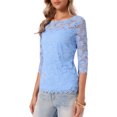 thumbnail image 4 of INSPIRE CHIC Women's Floral Lace Top 3/4 Sleeve Crew Neck Blouse S Sky Blue, 4 of 6