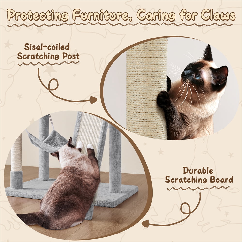 Yaheetech 63" Multi-Level Cat Tree with Condo, Hammock, Basket & Scratching Ramp, Light Gray