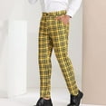 thumbnail image 4 of Dress Pants for Men Business Casual Plaid Chino Pants Comfort Stretch Tapered Trousers with Pockets, Yellow, M, 4 of 6