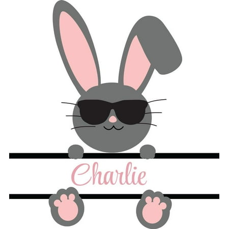 Personalized Name Vinyl Decal Sticker Custom Initial Wall Art Personalization Decor Bunny With Sunglasses Children Bedroom 10 Inches X 10 Inches
