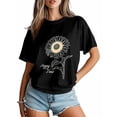 thumbnail image 5 of Women's T-Shirt Happy Time Minimalist Style Line Sunflower Short Sleeve Casual Tee Classic Crew Neck T Shirt for Women Black, XL, 5 of 7