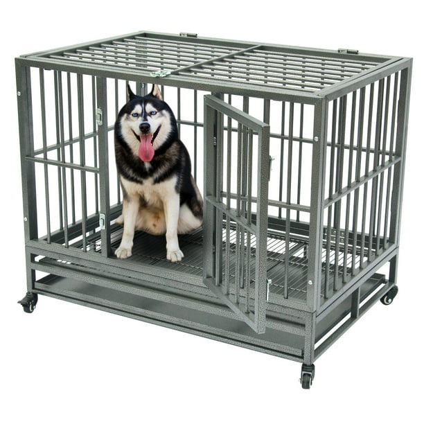 36" Heavy Duty Dog Cage, Strong Folding Metal Crate Kennel for Large
