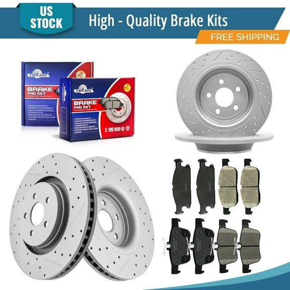 YXPCARS 12PCS Front Rear Brake Kits, Drilled & Slotted Brake Rotors   Ceramic Brake Pads Set for 2017-2020 Ford Fusion Lincoln MKZ (681995, 682151, 1818, 1665)