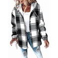 thumbnail image 4 of Women'S Casual Jacket Plaid Long Sleeve Shacket Fleece Lined Hooded Jackets Warm Coat Black 5XL, 4 of 9