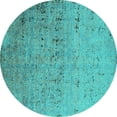 thumbnail image 1 of Ahgly Company Machine Washable Indoor Round Oriental Turquoise Blue Industrial Area Rugs, 3' Round, 1 of 4