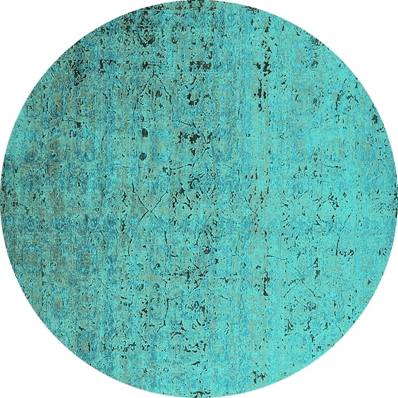 Ahgly Company Machine Washable Indoor Round Oriental Turquoise Blue Industrial Area Rugs, 3' Round