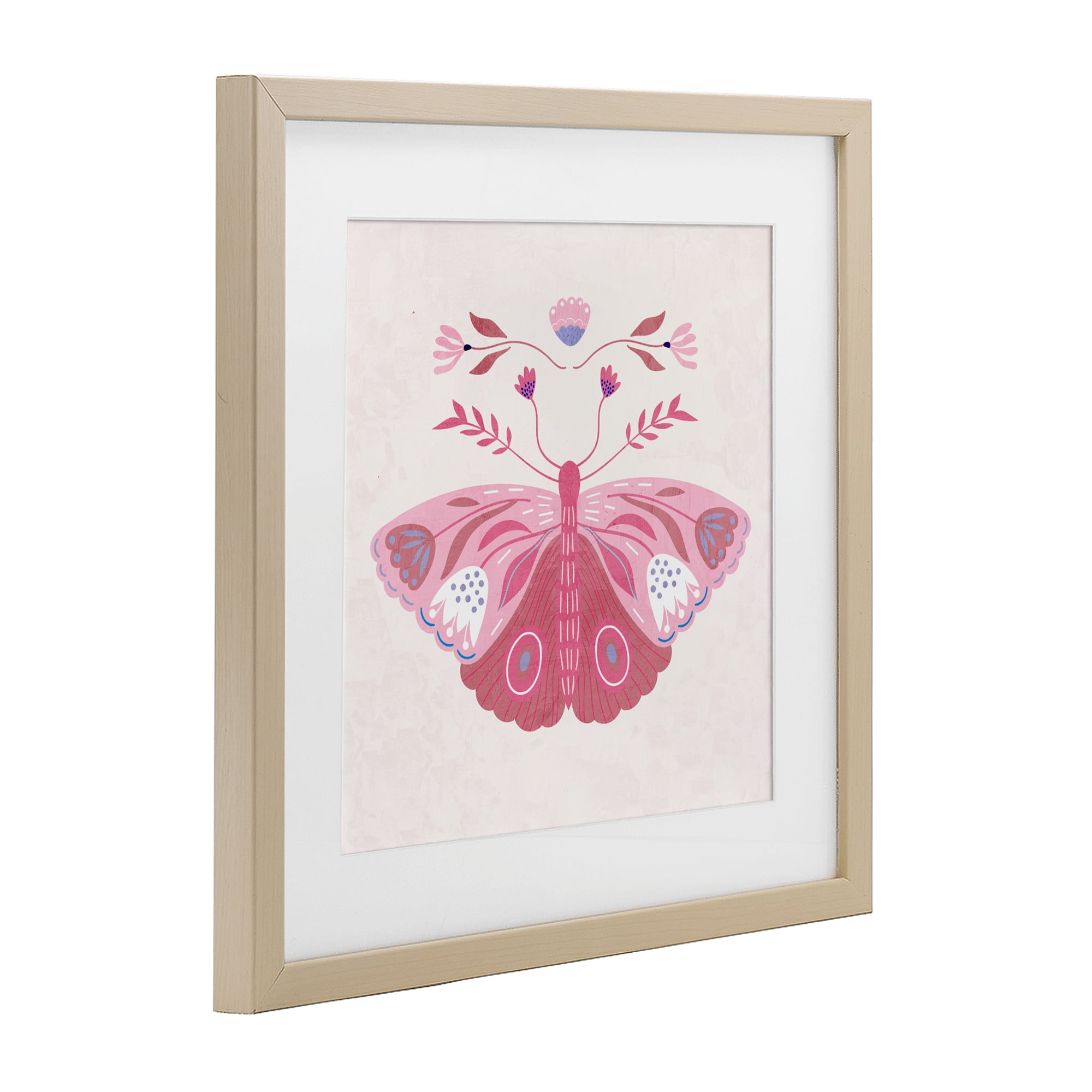 Stupell Industries Boho Pink Folk Butterfly Birch Framed Print Under Glass, design by Kim Allen