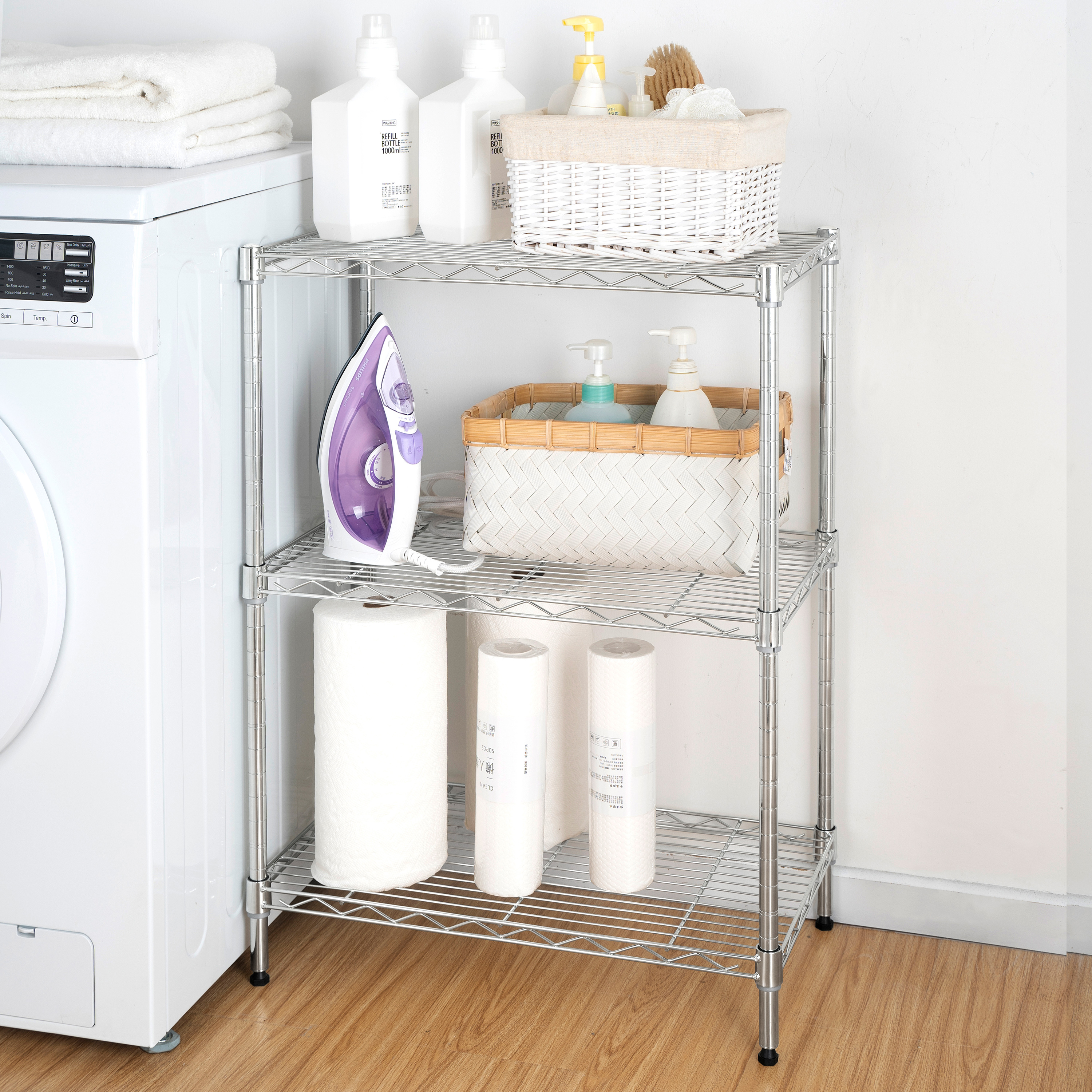 Hyper Tough Steel 3-Tier Storage Shelf Unit 30.60"H x 13.40"W x 23.20"D, 750lb Total Capacity, Chrome