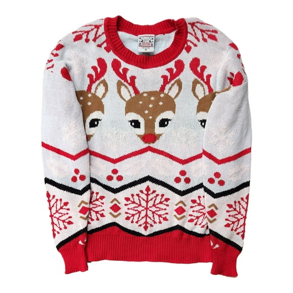 Boys Gray Rudolph Reindeer Christmas Holiday Sweater Size Large