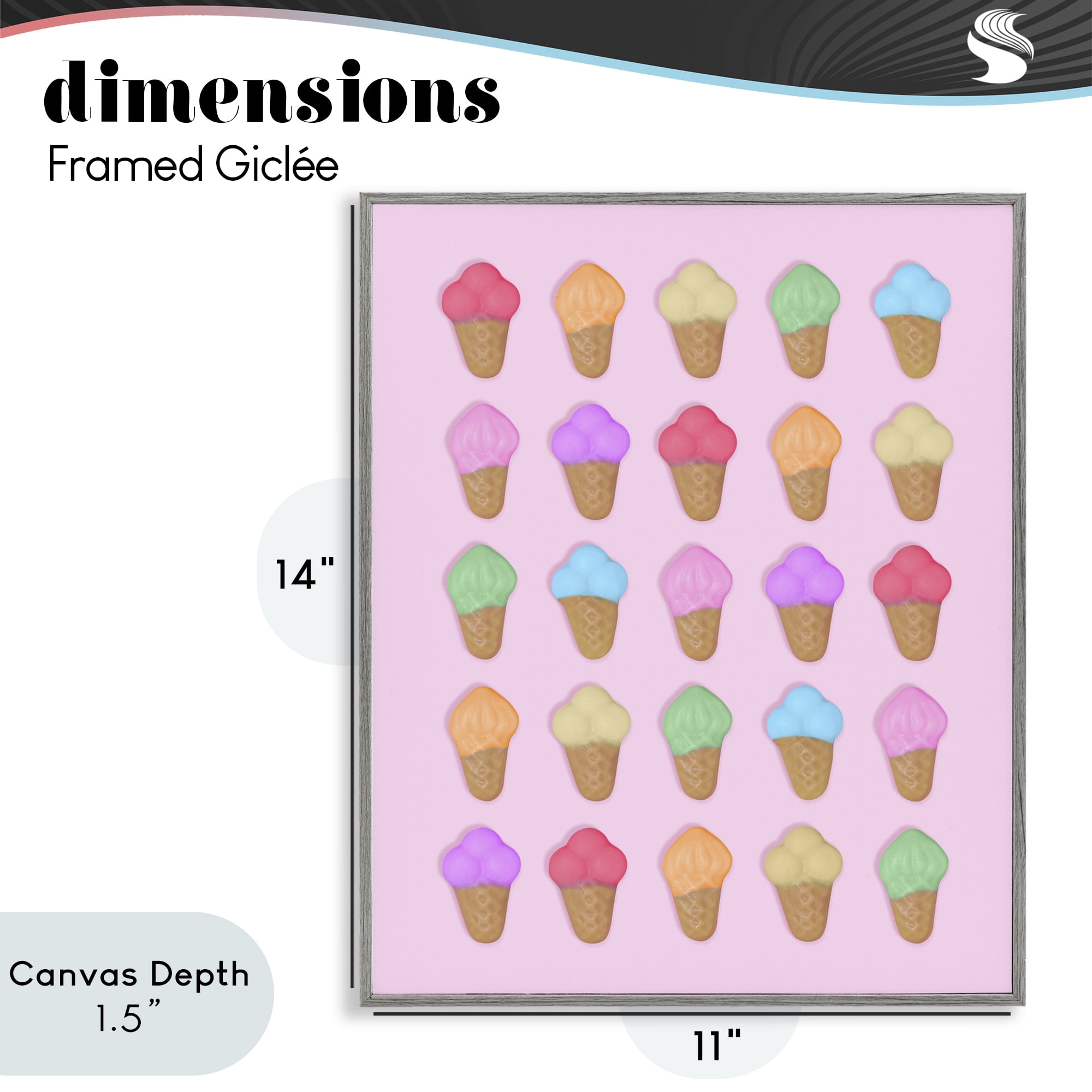 Stupell Industries Ice Cream Shaped Candies Gray Framed Giclee Art, design by LISH Creative