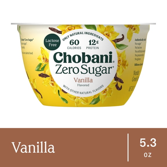 Chobani Zero Sugar Non-Fat Greek Yogurt Vanilla 5.3 oz Cup