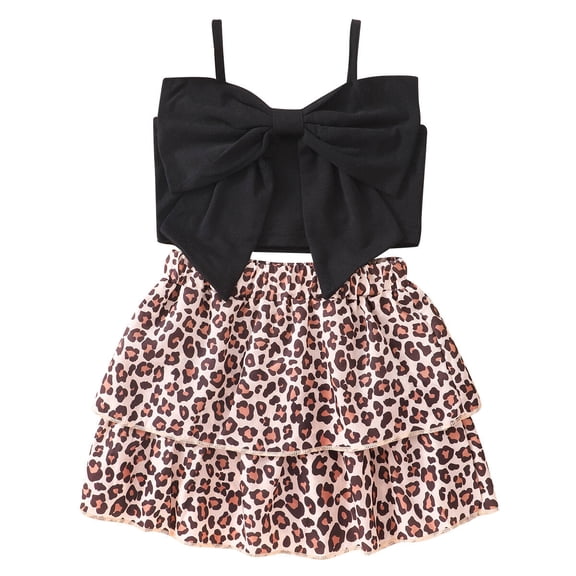 Popshion Baby and Toddler Girls Crop Tops and Leopard Skirt Sets, 2-Piece, Size 18 Months-7 Years