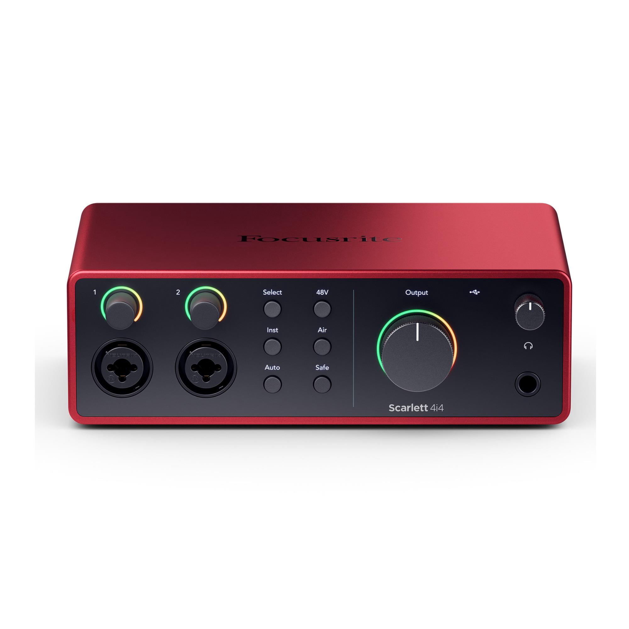Focusrite Scarlett 4i4 4th Gen USB Audio Interface with Hi-Z Instrument Bundle with Knox Gear TX-100 Headphones, Two Knox Gear 6-Feet Cables, and Two FocusProAudio 25-Feet Microphone Cable (6 Items)
