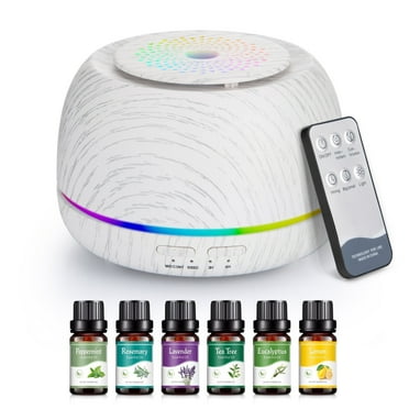 Betahouse Essential Oil Diffuser with Essential Oils Set, 300ml Aroma Diffuser with Remote Control, Humidifier with Color Lights for Room, Timer Setting, Auto Shut-Off-White Wood