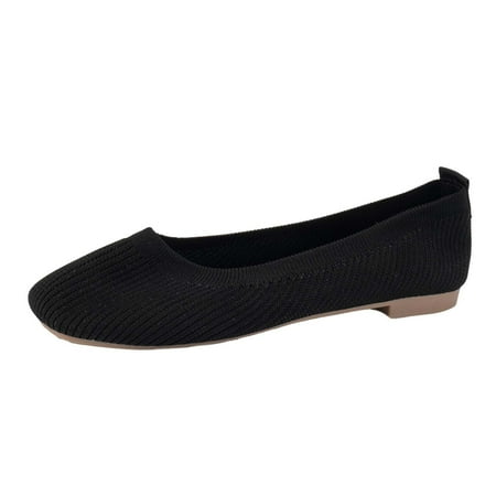 OJSFQUFP Women s Flats Ladies Fashion Solid Color Breathable Mesh Knitted Square Head Flat Bottom Casual Single Shoes Flight Attendant Shoes Black 41