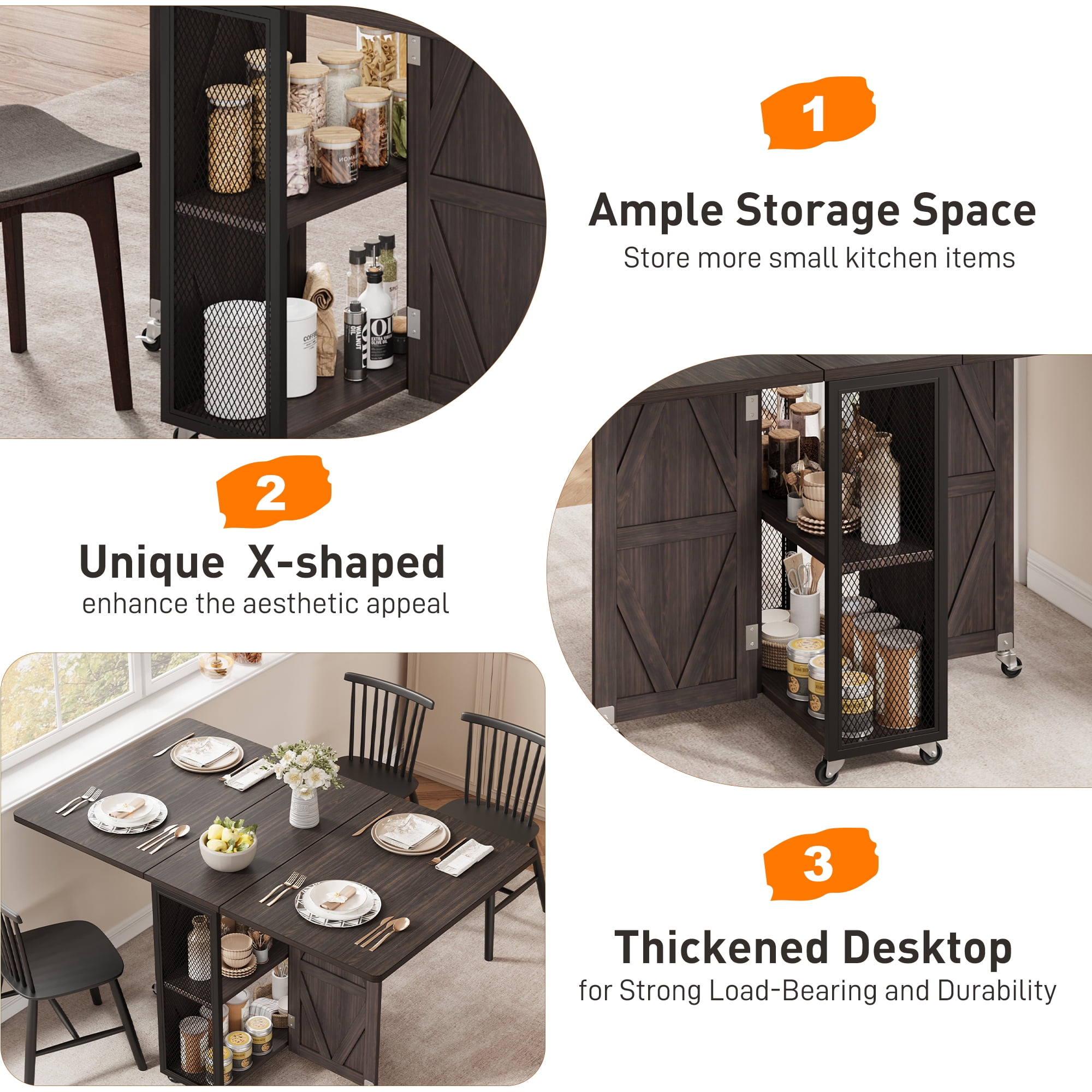 Hijob Folding Dining Table for 2-4 Persons, Space Saving Dining Room Table, 47" Folding Kitchen Table(47.2" x 23.6" x 29.9"), Dark Walnut