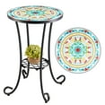 thumbnail image 6 of 14 Inch Side Table w Ceramic Tile Top and Shelf for Patio Balcony Garden Floral, 6 of 6
