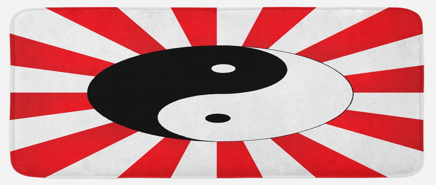 Ying Yang Kitchen Mat, Traditional Themed Ying Yang on Chinese Rising ...