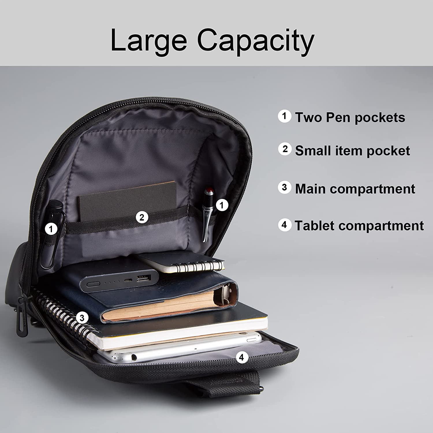 Kingsons Waterproof Polyester Fabric Sling Backpacks with Adjustable Strap, 7 Inch Laptop Compartment, Black