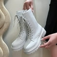 thumbnail image 5 of UngA Women's Combat Boots Lace-up Mid-calf Boots Military Winter Woman Boots White,Size 6.5, 5 of 7