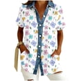 thumbnail image 3 of Craaazy Women's Casual Loose Floral Print Waffle Knit Collar Button Down Short Sleeve Top Breathable Lightweight Blouse, 3 of 5