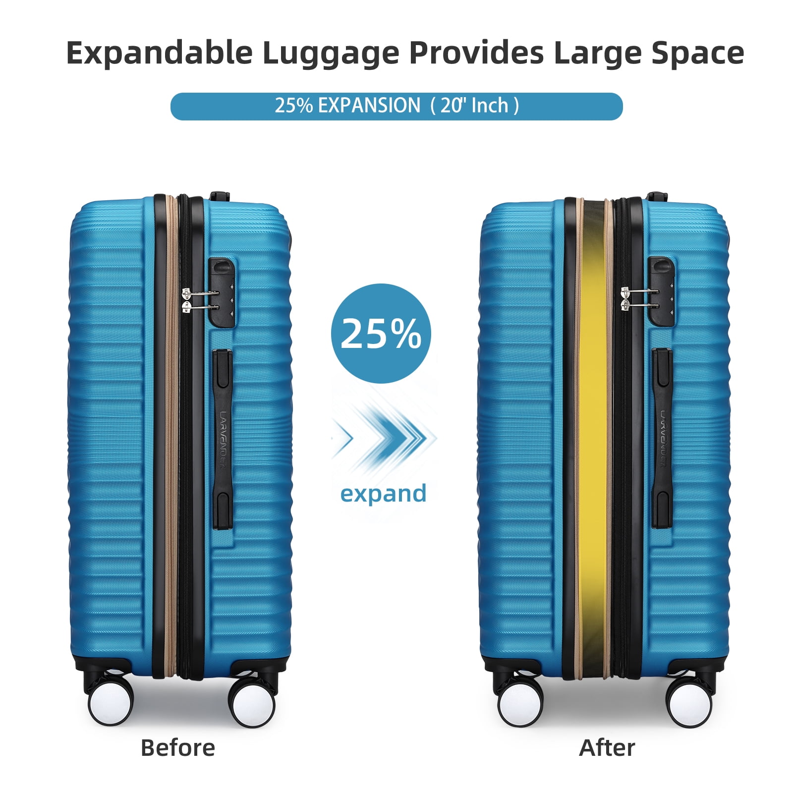 Carry On Luggage 20 Inch Expandable,ABS Hardside Suitcase with Double Spinner Wheels, TSA Lock, Lightweight Rolling Travel Case Blue