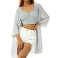 thumbnail image 6 of Inevnen Women's Summer Sheer Cardigans 3/4 Sleeve Chiffon Kimonos Solid Open Front Cover Up, 6 of 8