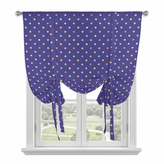 Color Polka Dot Tie Up Curtains for Windows, Adjustable Balloon Window Shades, Modern Simple Geometric Blue Kitchen Window Treatments Adjustable Roll Up Curtain for Basement/Nursery 52"x45"