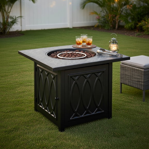 Topcobe 32" Propane Fire Pit Table Square Tabletop with Lava Rocks Cover 50000 BTU, Fire Pits & Outdoor Fireplaces, Backyard Furniture, Black