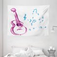 thumbnail image 1 of Guitar Tapestry, Watercolor Musical Instrument with Notes Sheet Elements Brush Stroke Effect, Wall Hanging for Bedroom Living Room Dorm Decor, 80W X 60L Inches, Magenta Blue White, by Ambesonne, 1 of 2