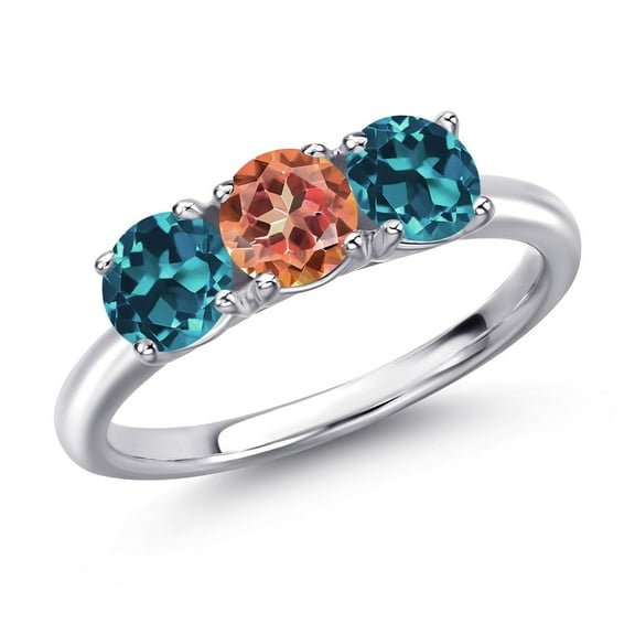 Gem Stone King 925 Sterling Silver Ecstasy Mystic Topaz and London Blue Topaz Engagement Ring for Women | 2.40 Cttw | Round 5MM | Gemstone November Birthstone | Size 9