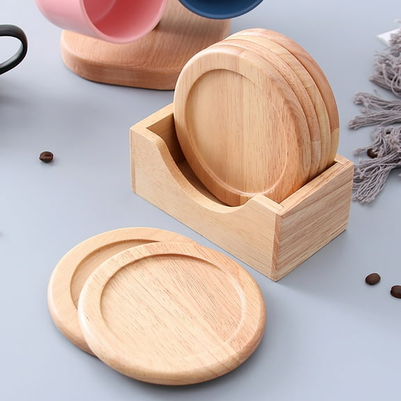 FRCOLOR Shape Solid Wood Pots and Coasters Beech Coasters 9.00X9.00X0.80CM Khaki