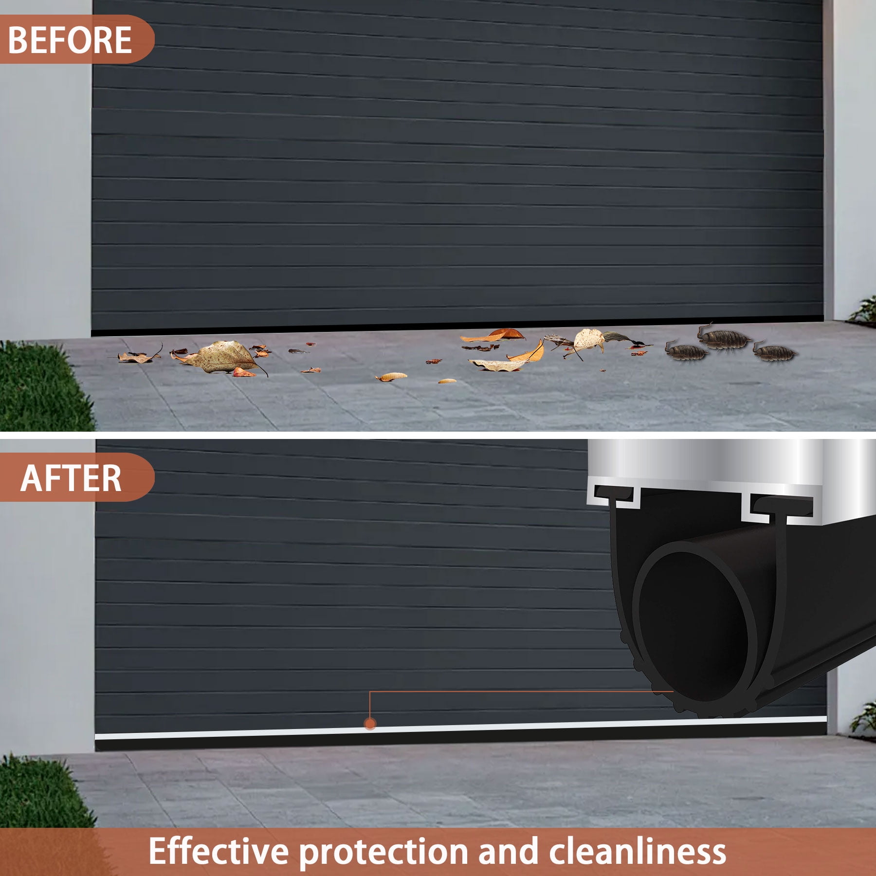 Gaahing Heavy Duty Garage Door Bottom Seal Strip with Pre-drilled Aluminum Track Retainer Base Kit, Universal Weather Stripping Combination, Impact Buffer Sealing Weatherstrip (16.4FT, Black