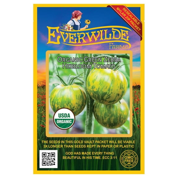 Everwilde Farms - 25 Organic Green Zebra Heirloom Tomato Seeds - Gold Vault Jumbo Bulk Seed Packet