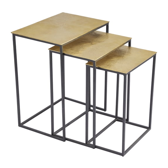 DecMode 20" x 24" Gold Aluminum Geometric Accent Table with Black Stands, 3-Pieces