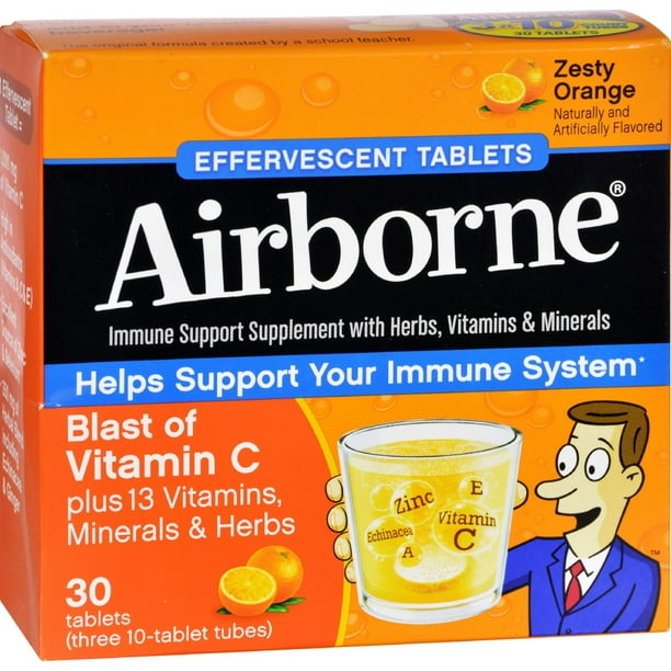 Airborne Zesty Orange Effervescent Tablets,1000mg of Vitamin C Immune