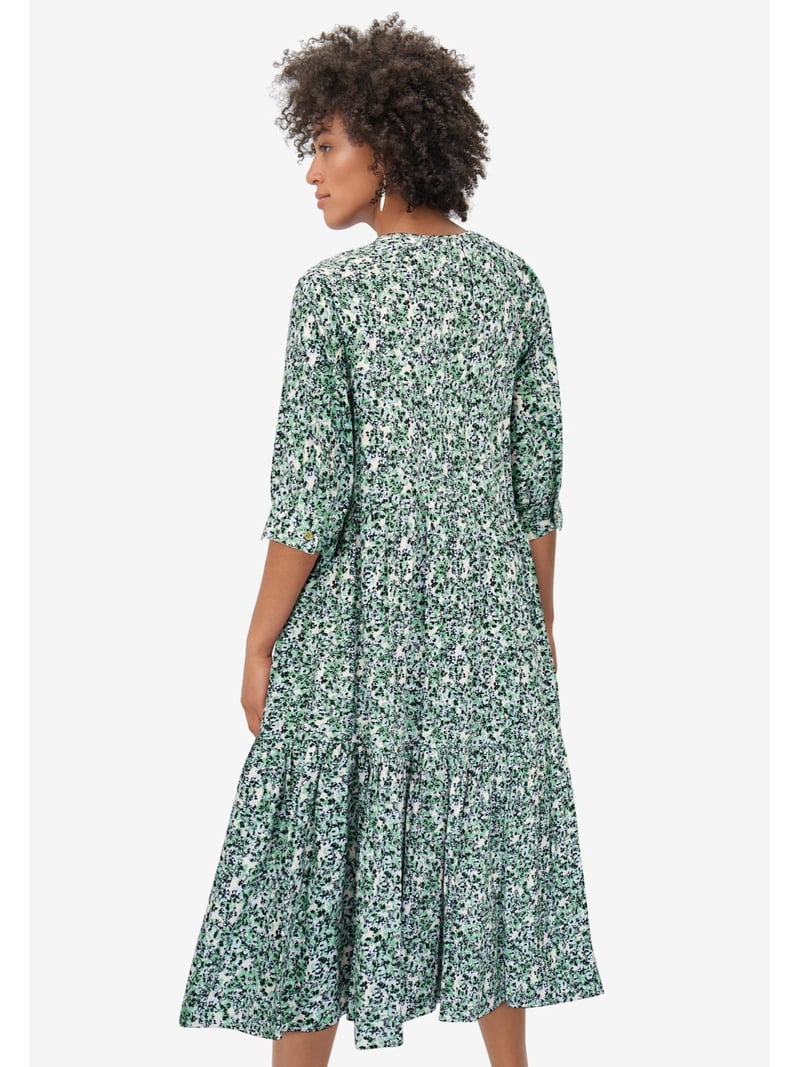 ellos Women's Plus Size Tiered Cotton Midi Dress - 26/28, Ivory Green Ditsy Floral - Walmart.com ellos Women's Plus Size Tiered Cotton Midi Dress - 26/28, Ivory Green Ditsy Floral - Walmart.com