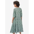 thumbnail image 2 of ellos Women's Plus Size Tiered Cotton Midi Dress - 18/20, Ivory Green Ditsy Floral, 2 of 5