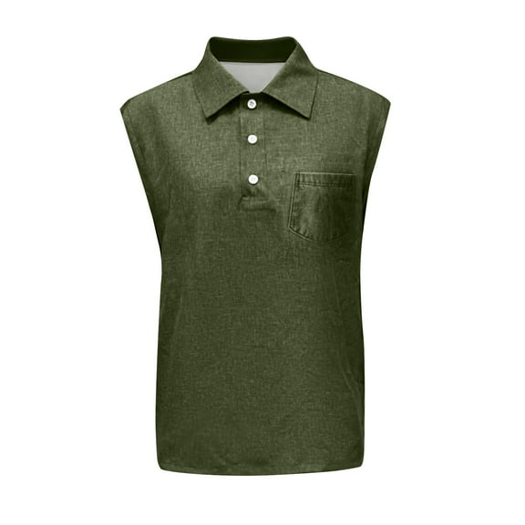 WTOBBY Men's Summer Solid Color Sports Pocket Buttons Lapel Vest Casual Sleeveless Quick-Drying Lightweight For Outdoor Activities Polo Style Running Comfort Fitness Wear,Army Green L
