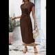 thumbnail image 5 of Vestido de Verano para Mujer, con Cuello Redondo, Informal, Elegante, con Lazo en la Cintura y Corta. Café S, 5 of 9