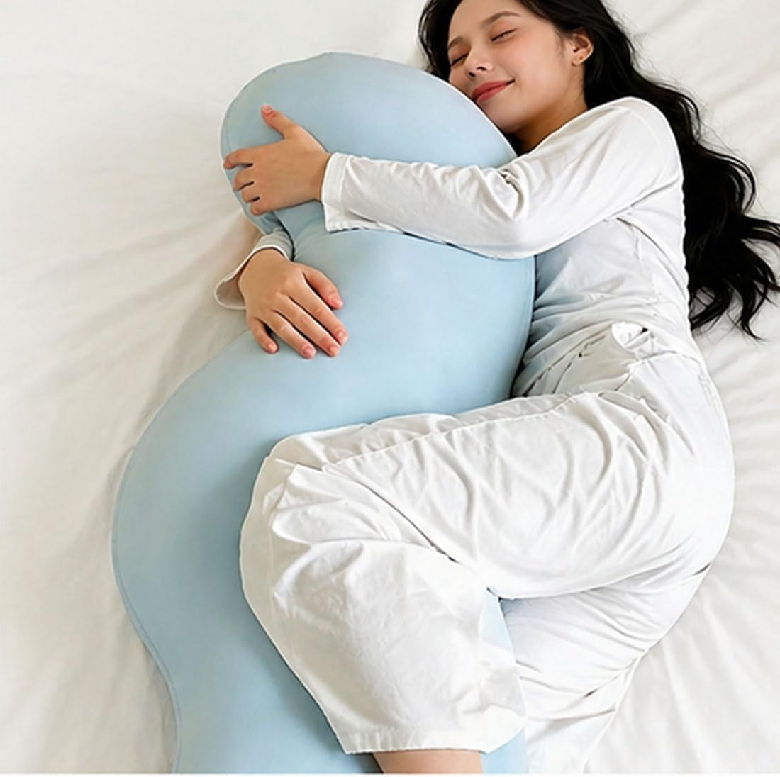 JEBTBFZE Pea Pod Body Pillow for Side Sleepers, S-Shaped Cooling Full Body Support Hug Pillow with Removable Cover (Grey, 110cm)