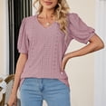 thumbnail image 2 of Seductiva Women's T-Shirts Short Sleeve Summer Tops Women's Puff Short Sleeve Solid Tunic Top V Neck Hollowomen Out Loose Tshirts Casual Summer Tops Trendy Solid Loose Fit Tshirt Womens Tops, 2 of 9