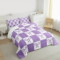 thumbnail image 3 of jejeloiu Kawaii Bowknot Queen Comforter Set,Geometric Grid Bow Bedding Sets,Purple White Bowtie Bedding Comforter Set For Children,Breathable Home Decor Reversible,3pcs, 3 of 8