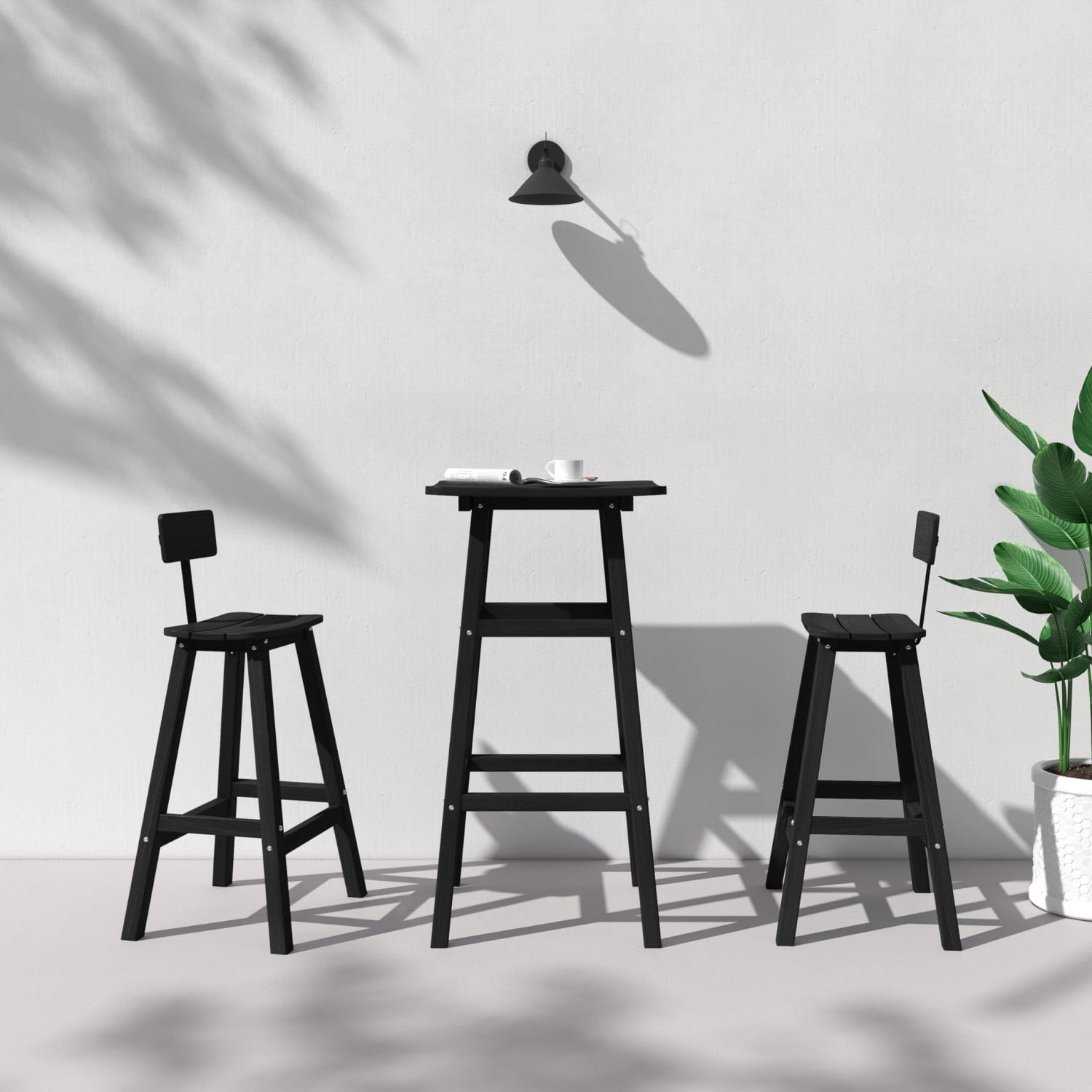 3 Piece Outdoor Counter Height Bar Table Set, 42" Bistro Pub Table with 2 Stools, HDPE Weather Resistant Patio Furniture Set, Black