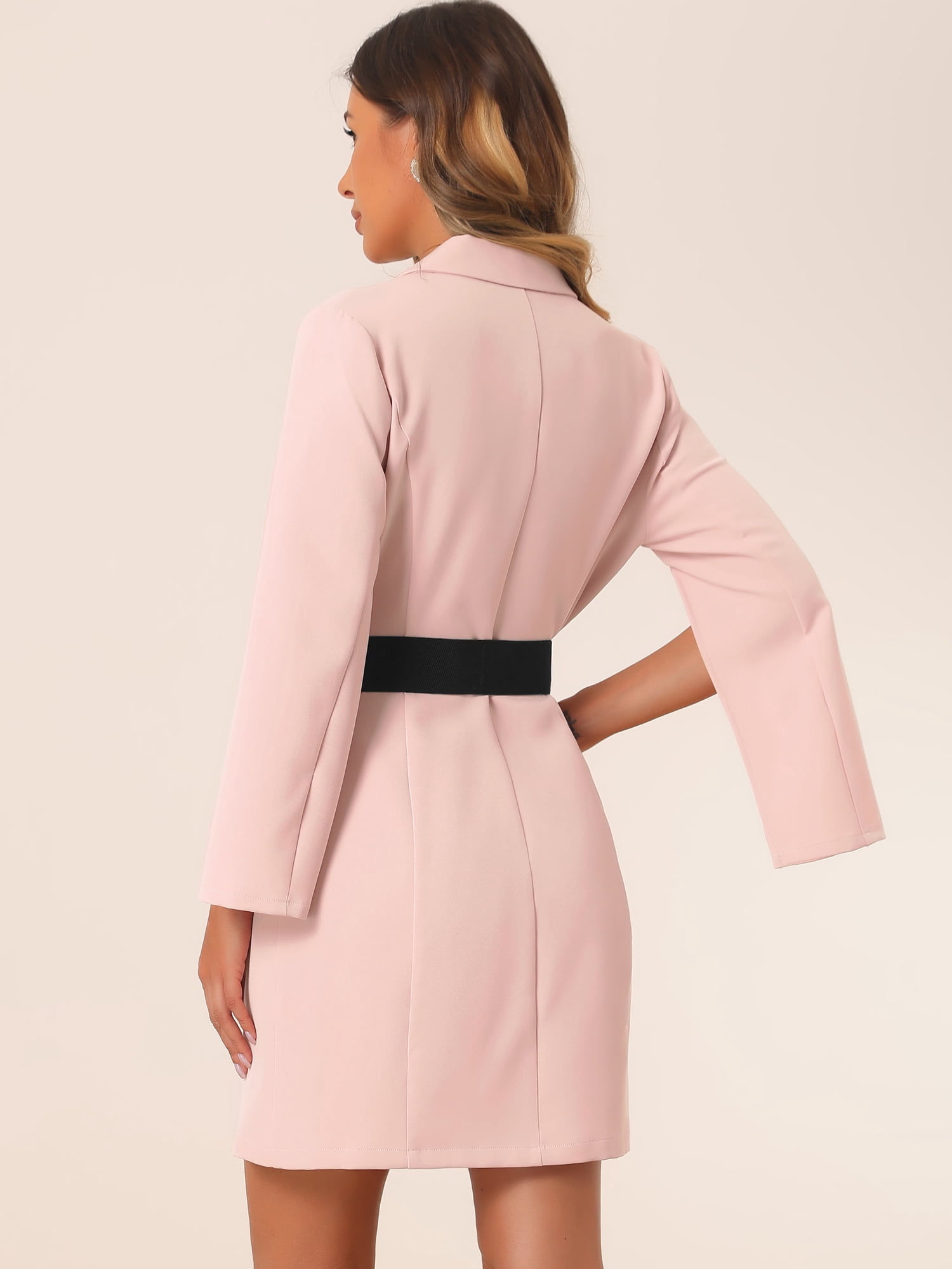 DARING DIVA Elegant Slit Sleeve Button Down Work Belted Blazer Dress L Pink