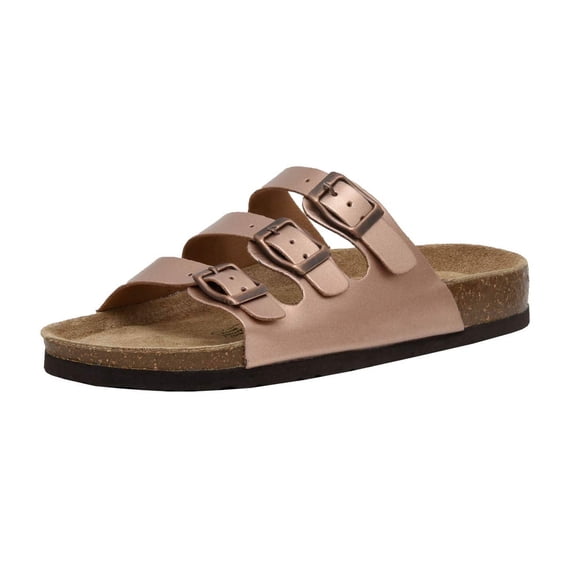 Cushionaire Lela Cork Footbed Sandal for Women - Triple Band Slide Sandal with Genuine Suede Insoles and  Comfort