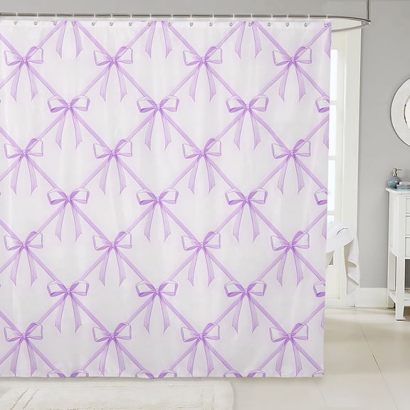 Manfei Cute Bow Shower Curtain 72Wx72L,Purple Dreamy Bowtie Bathroom Curtain