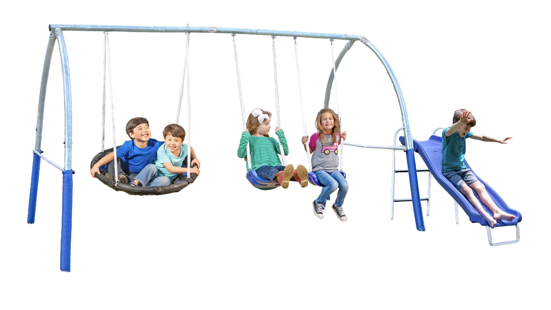 XDP Recreation Super Disc Swing Set Plus with Safe Arch Design, Slide & 2 Swings