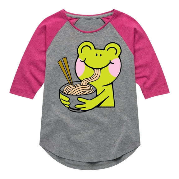 Instant Message - Kawaii - Frogs Love Ramen Noodles - Toddler & Youth Girls Raglan Graphic T-Shirt