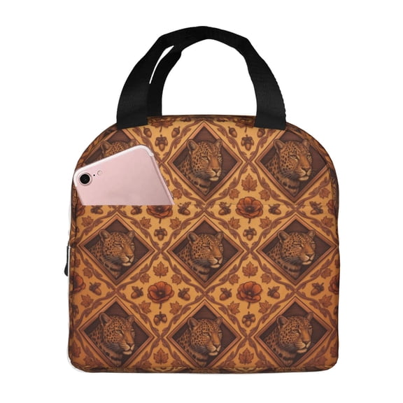 Cheetah Print Lunch Bag Thermal Insulated Meal Carrier Stylish Reusable Lunch Tote Storage Pocket Leakproof Cooler Bag Women Men Commuters Office